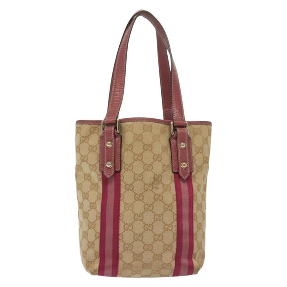 GUCCI GG Canvas Sherry Line Tote Bag Beige Gold Auth 140181 - Picture 3 of 16